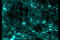 A computerized visualization showing the possible large-scale structure of dark matter in the universe
