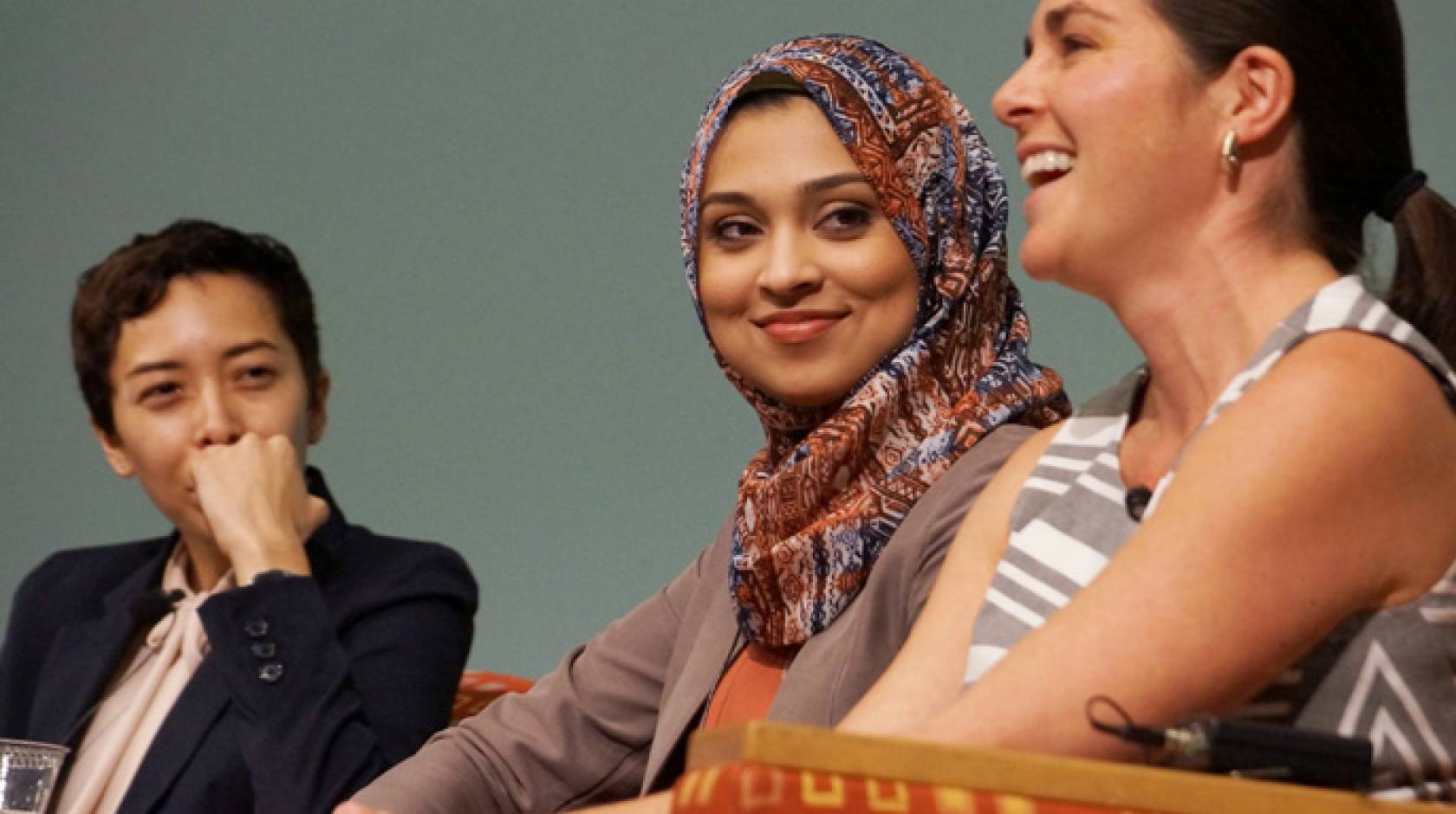 UC Student Regent Sadia Saiffudin of UC Berkeley, center, flanked by Vanessa Terán, left, of Mixteco/Indígena Community Organizing Project, and Melissa Fontaine, right, of Foodbank of Santa Barbara County, were featured in a panel about food justice.