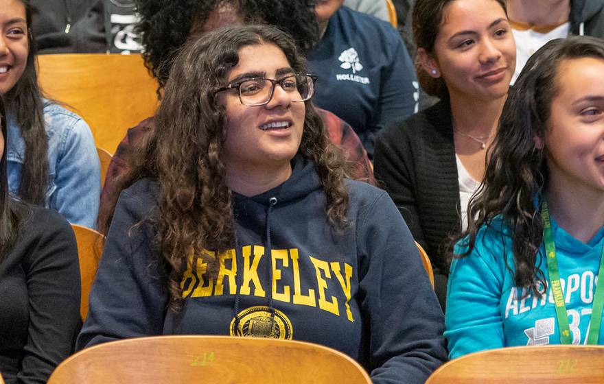 Students sitting at Janet Napolitano's Stockton visit