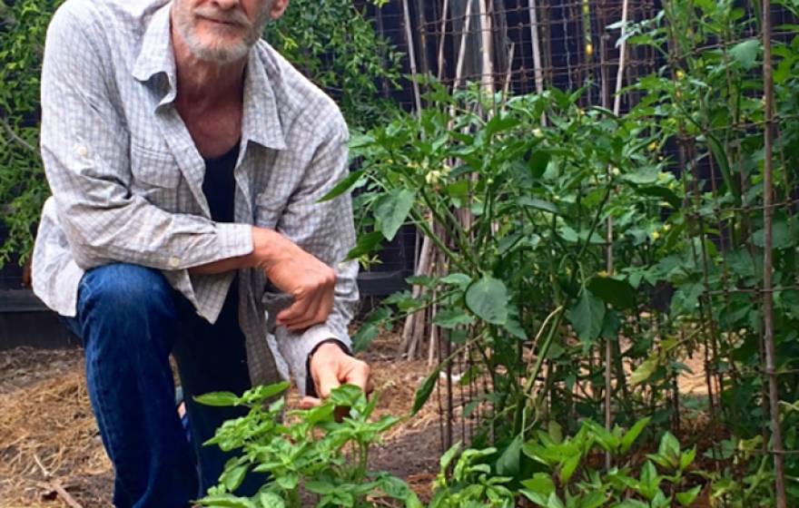 UC Santa Barbara professor David Cleveland in his home garden.