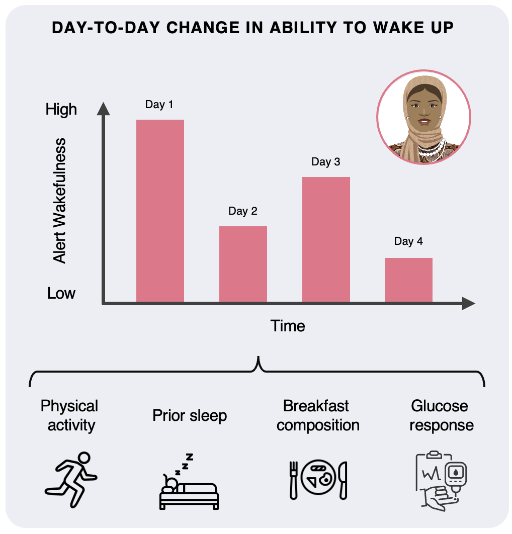 Graphic showing a day to day change in ability to wake up
