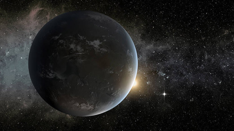 Artist's concept of Kepler-62f, a super-Earth-size planet orbiting a star smaller and cooler than the sun, about 1,200 light-years from Earth. 