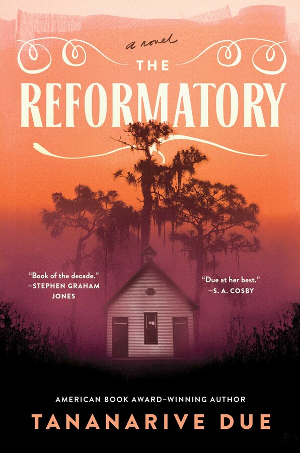 The Reformatory by Tananarive Due book cover featuring an old, small house underneath drooping Spanish moss