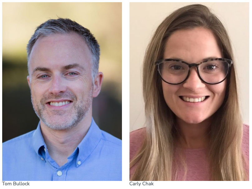 Side by side headshots of Tom Bullock and Carly Chak