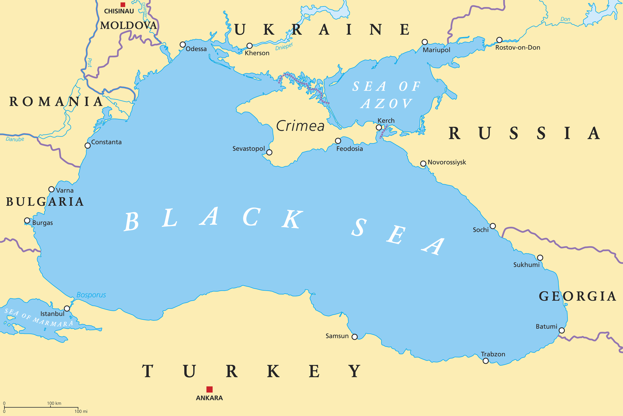 A labeled, low-detail map showing the Black Sea and bordering nations