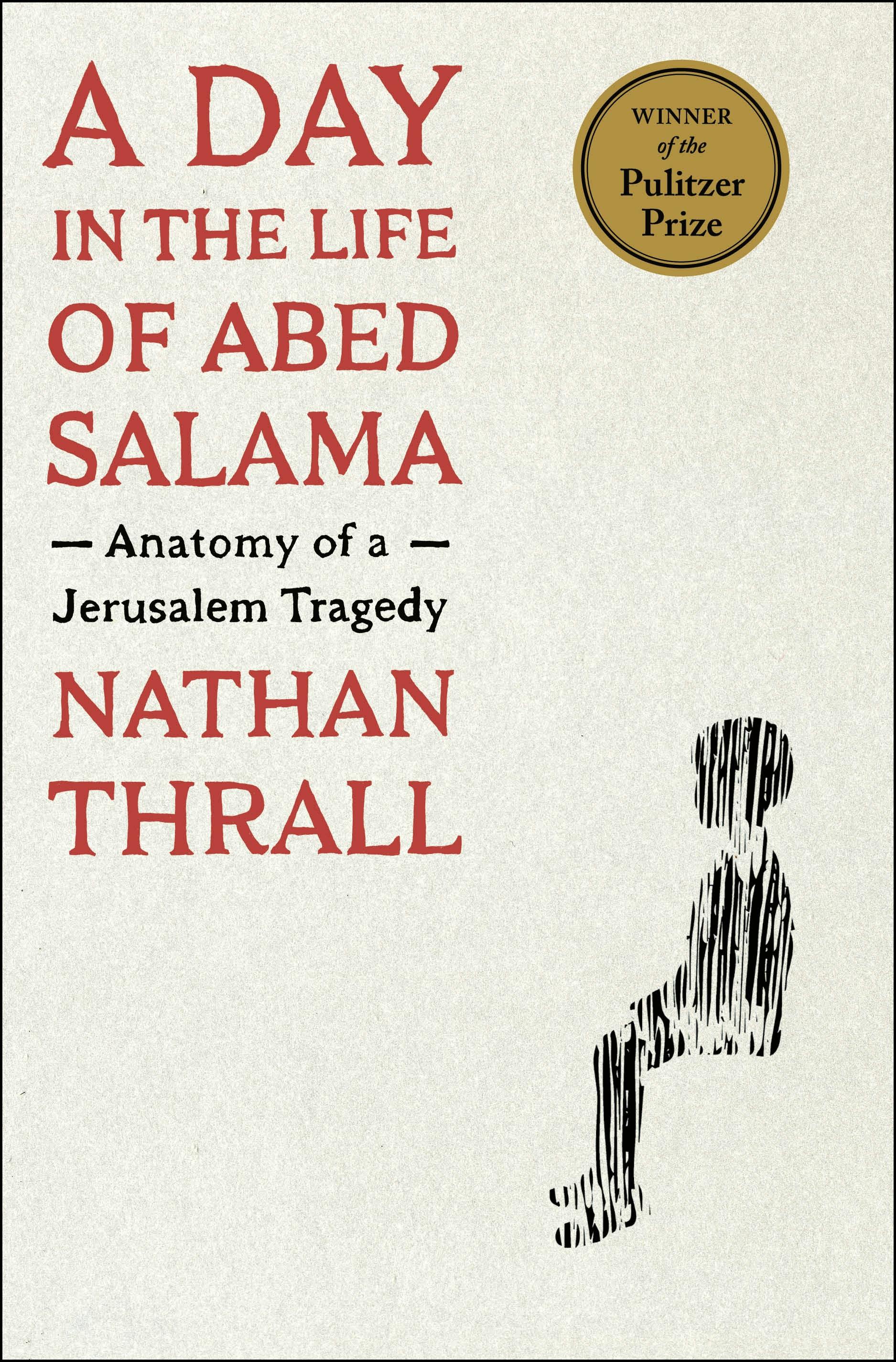 A somewhat disappearing pen drawing of a seated young boy on the bottom right of a bookcover that says A Day in the Life of Abed Salama