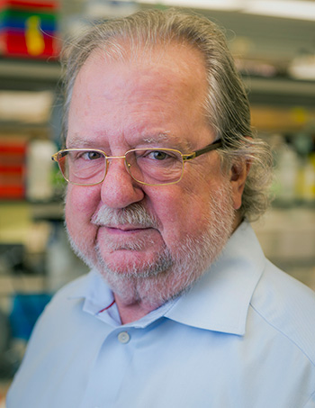 James Allison in a lab, smiling faintly at the camera