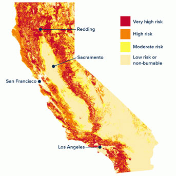 Map of wildfire risk in California