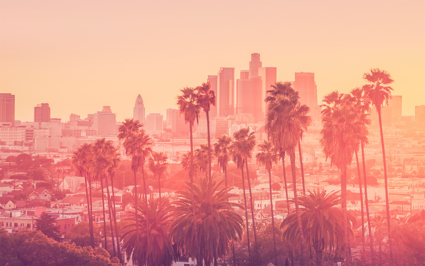 LA skyline, pinkish in color