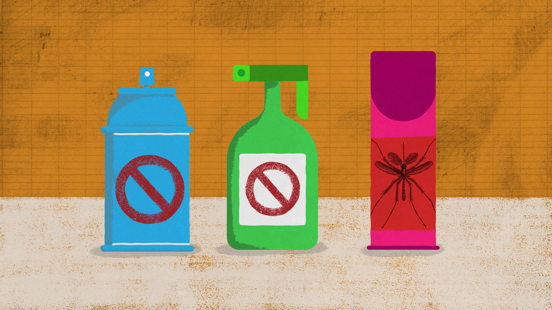 An illustration of bottles of mosquito spray