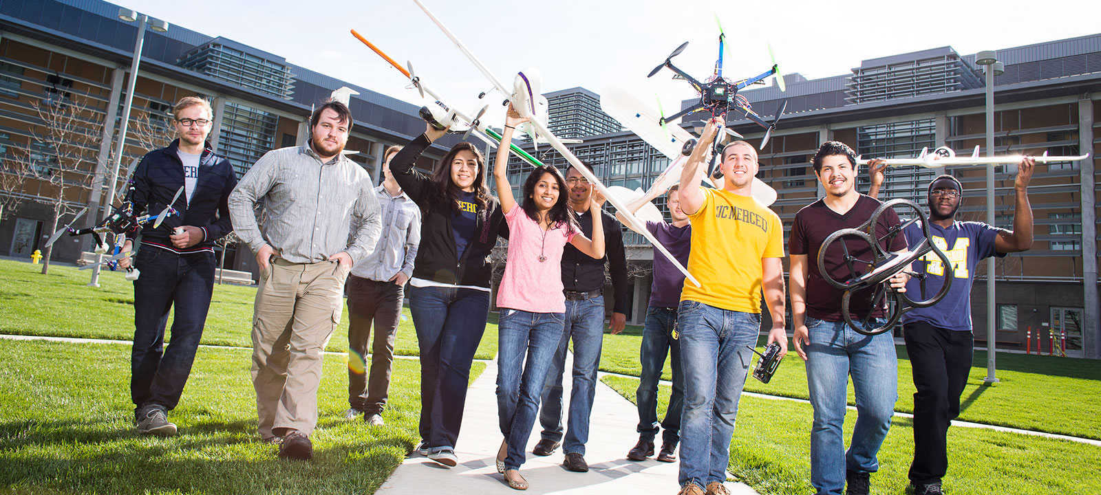 UC Merced banner students drones