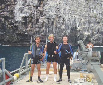 three men on dock