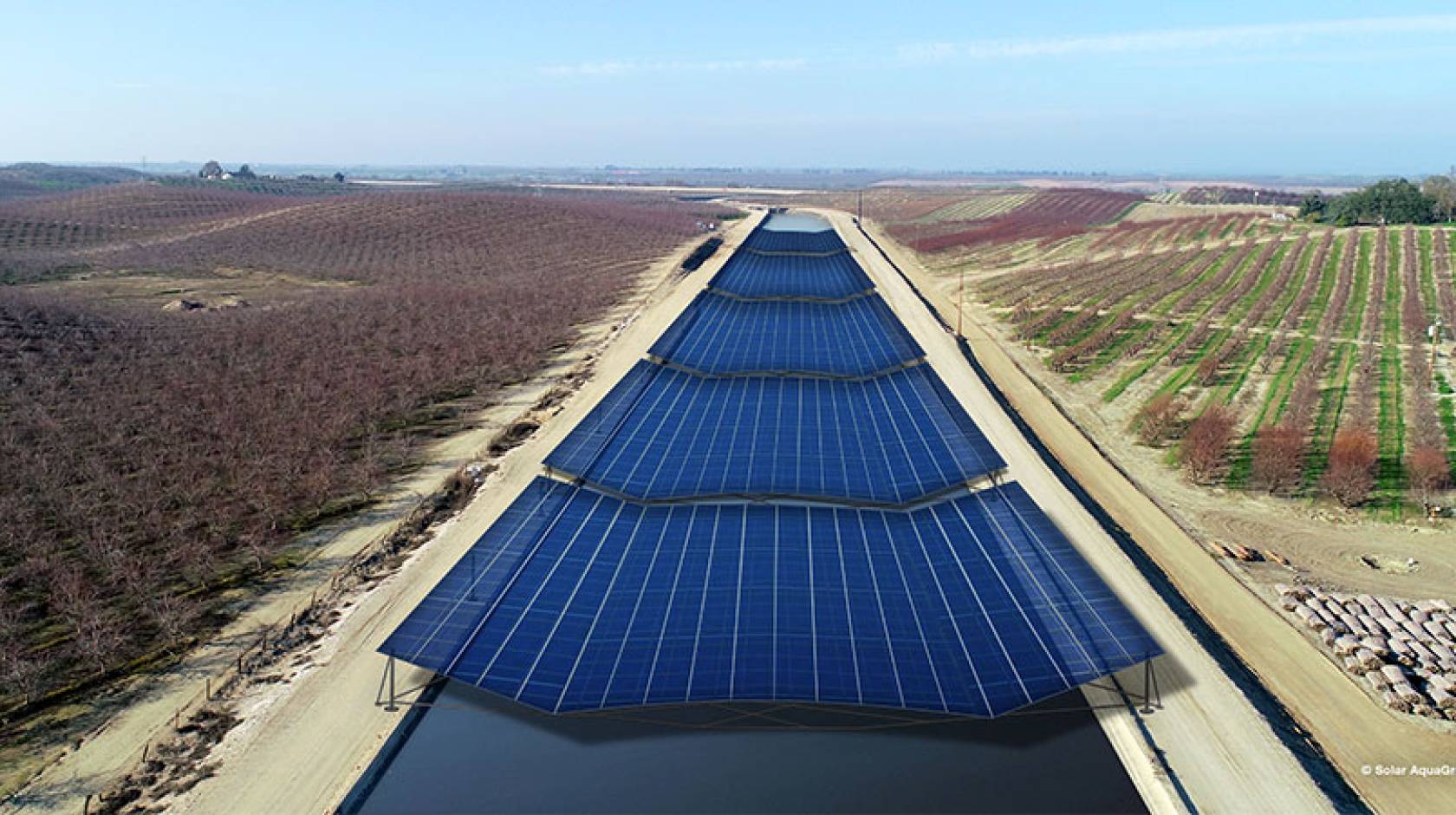 Canal covered with solar panels