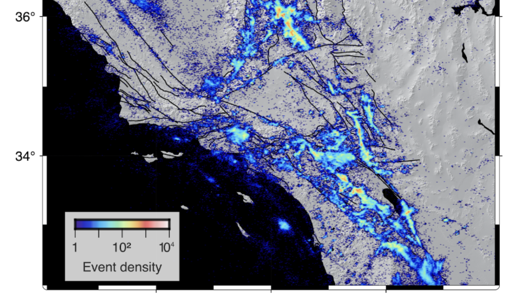 A map of Southern California with earthquakes plotted like weather