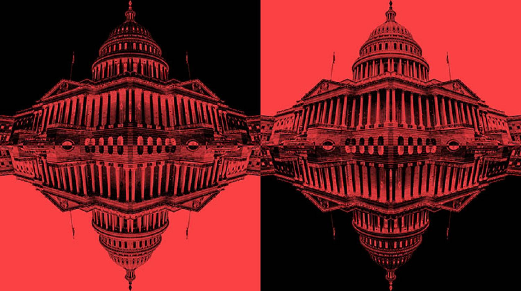 Red and black illustration of the U.S. Capitol building