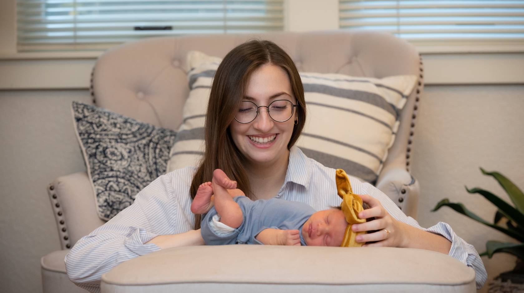 Emily Robbie with her baby
