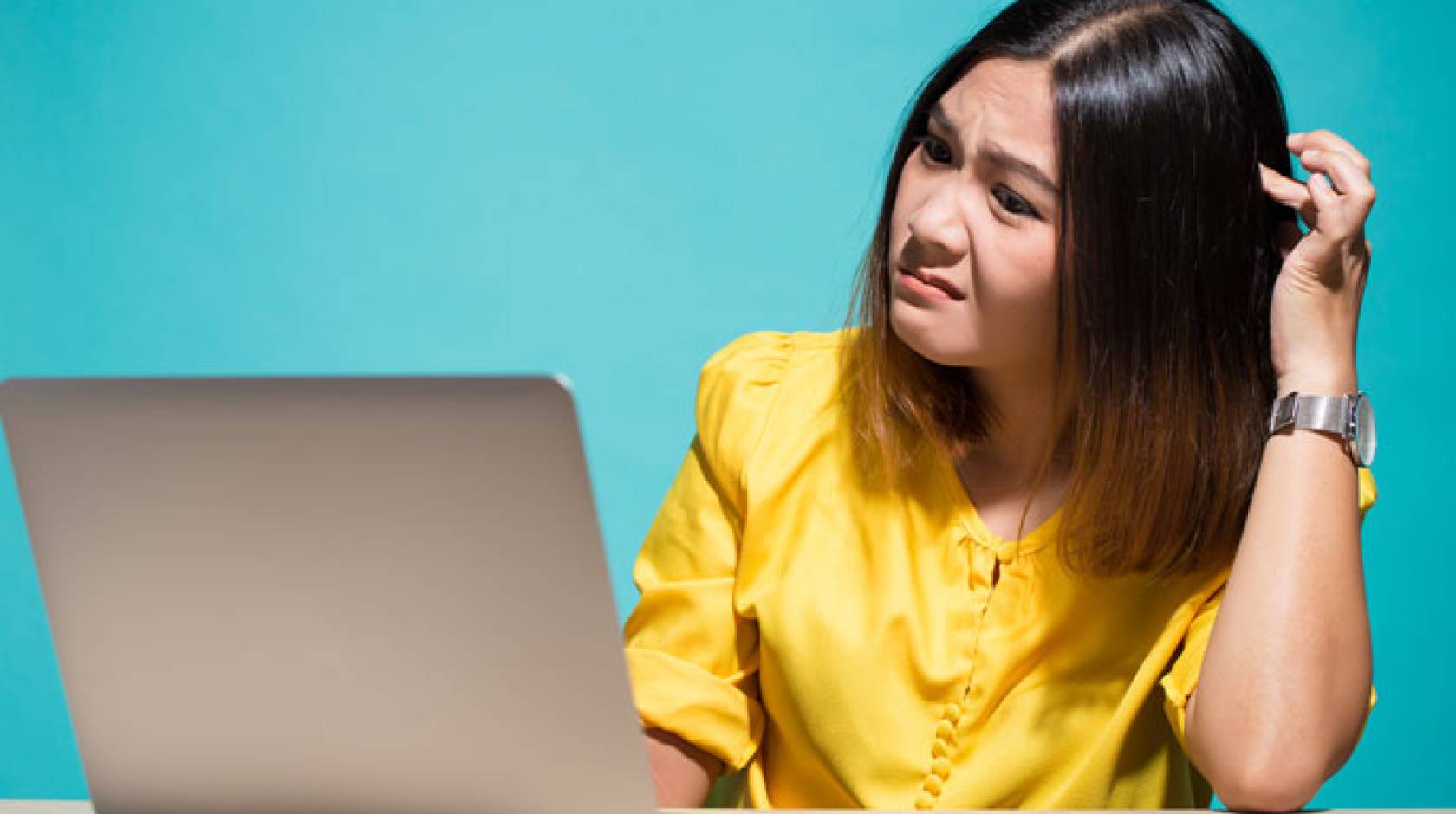 Woman confused by what's on her computer