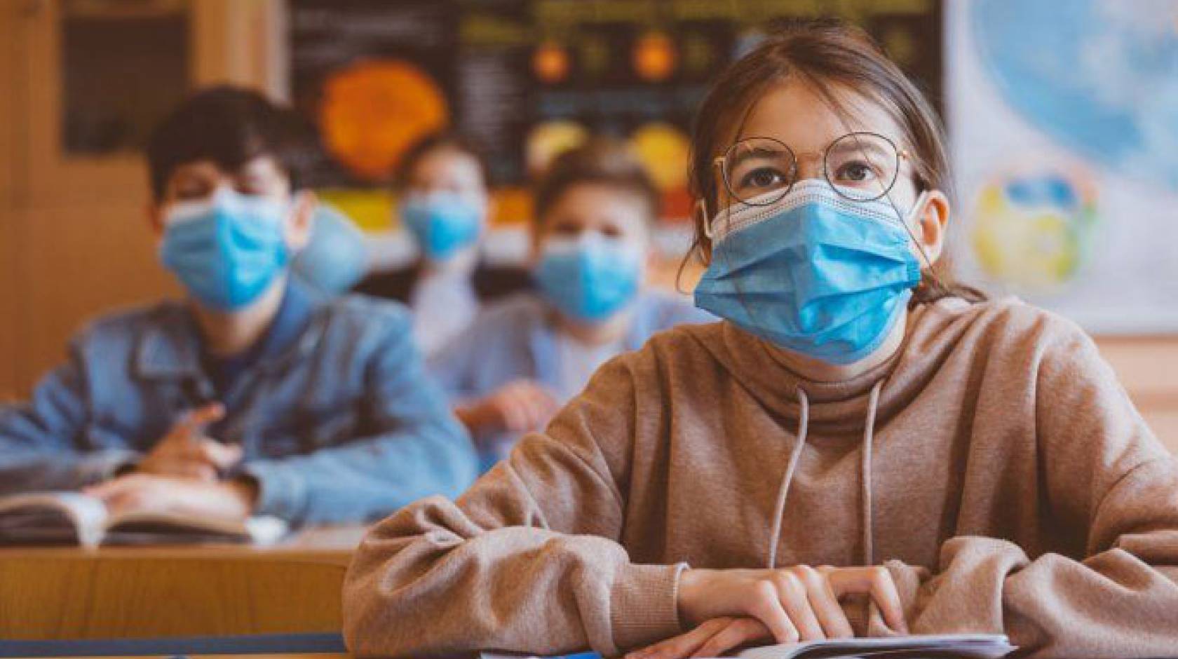 Kids in a classroom in masks