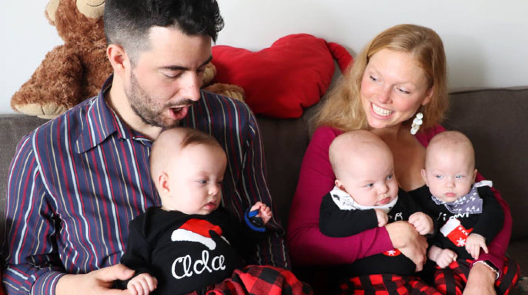 Gregor Martynus and Jana Gallus hold their triplets