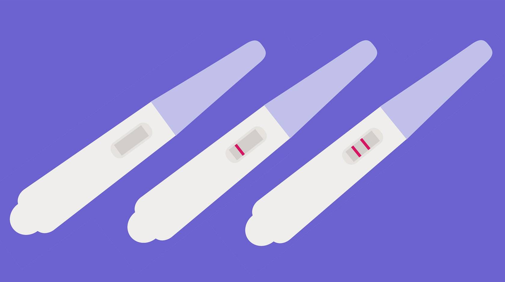 Illustration of three pregnancy tests on a lilac background