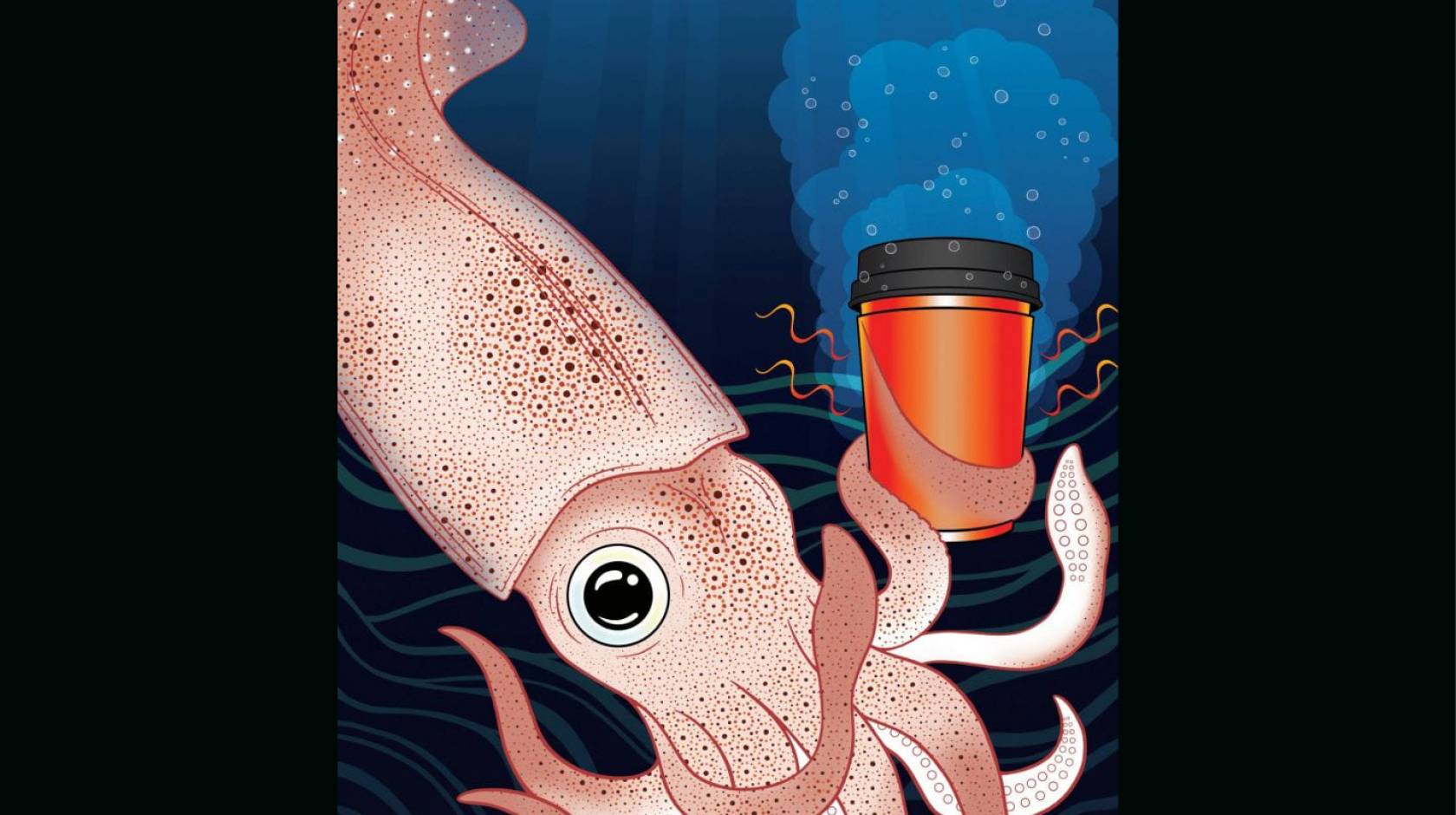 A squid holding a cup of coffee