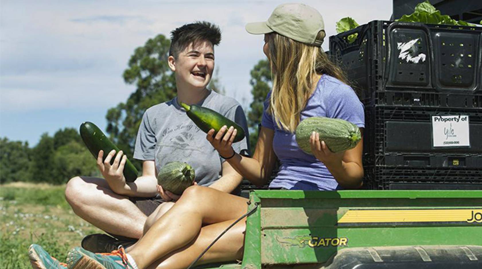 UC Davis students Carli Hambley, left, and Lexi Fujii helped organize the glean in June.