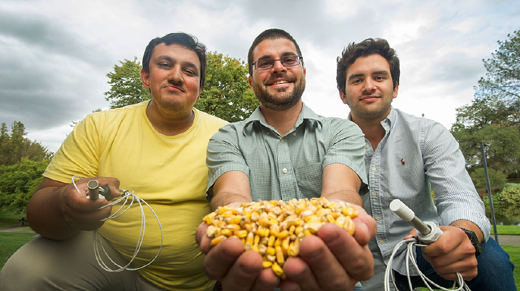 The winning team in the UC World Food Day Video Challenge: (From left) Umayr Sufi, Irwin Donis-Gonzalez and Carlos Orozco-Gonzalez.