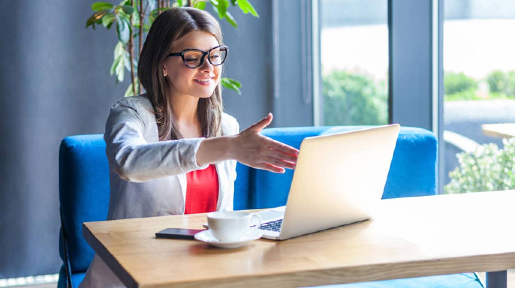 Young woman doing a virtual interview