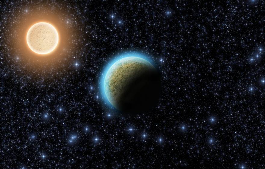 A planet and its star in space