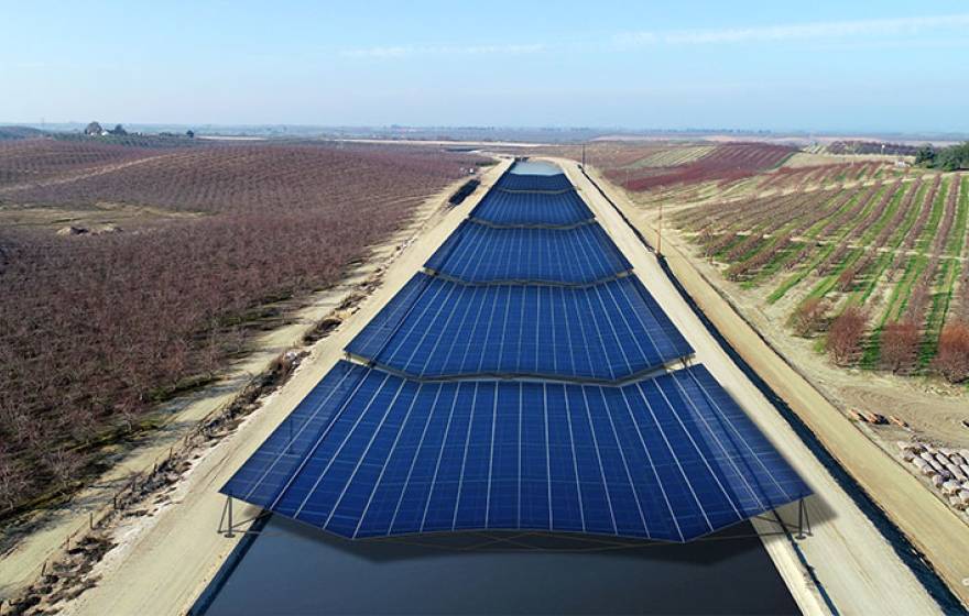 Canal covered with solar panels