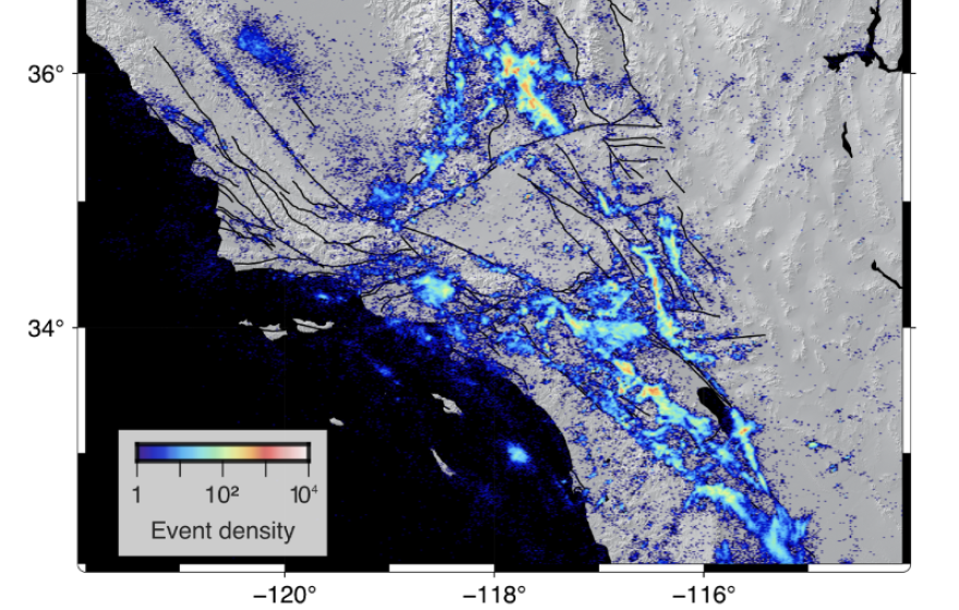 A map of Southern California with earthquakes plotted like weather