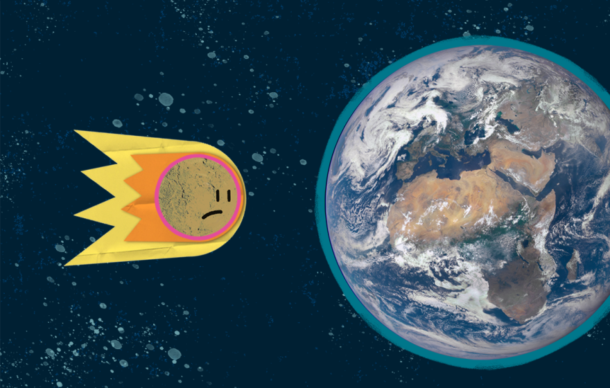 An illustration of an asteroid heading towards Earth