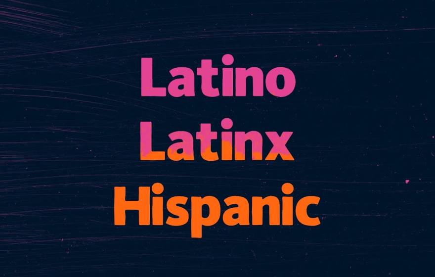 The words "Latino", "Latinx", and "Hispanic" on a blue background