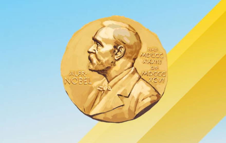 Nobel prize illustration on a background with stripes