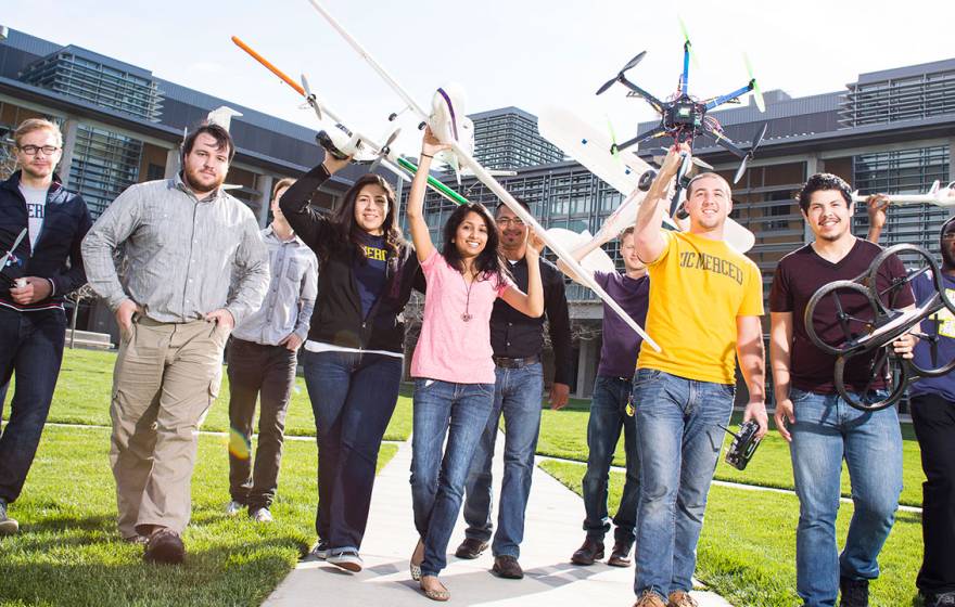 UC Merced banner students drones