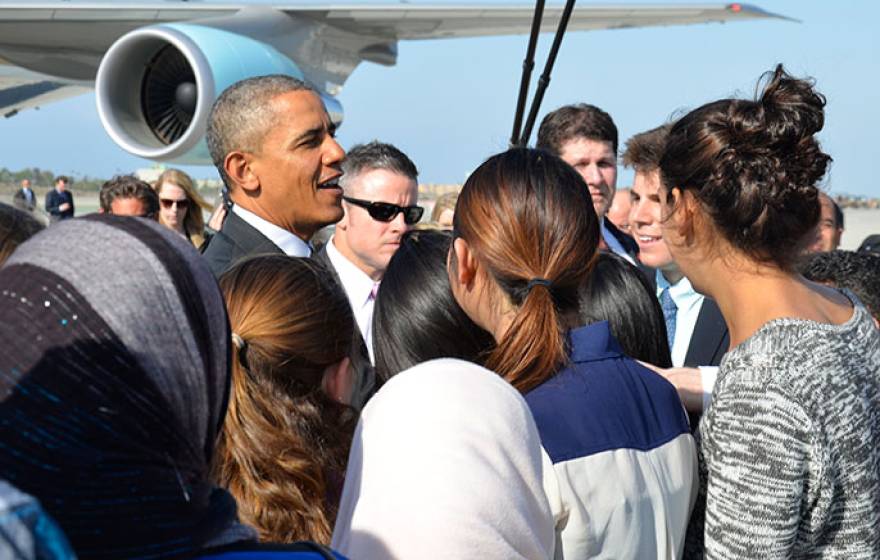 President Obama and UCLA students at LAX