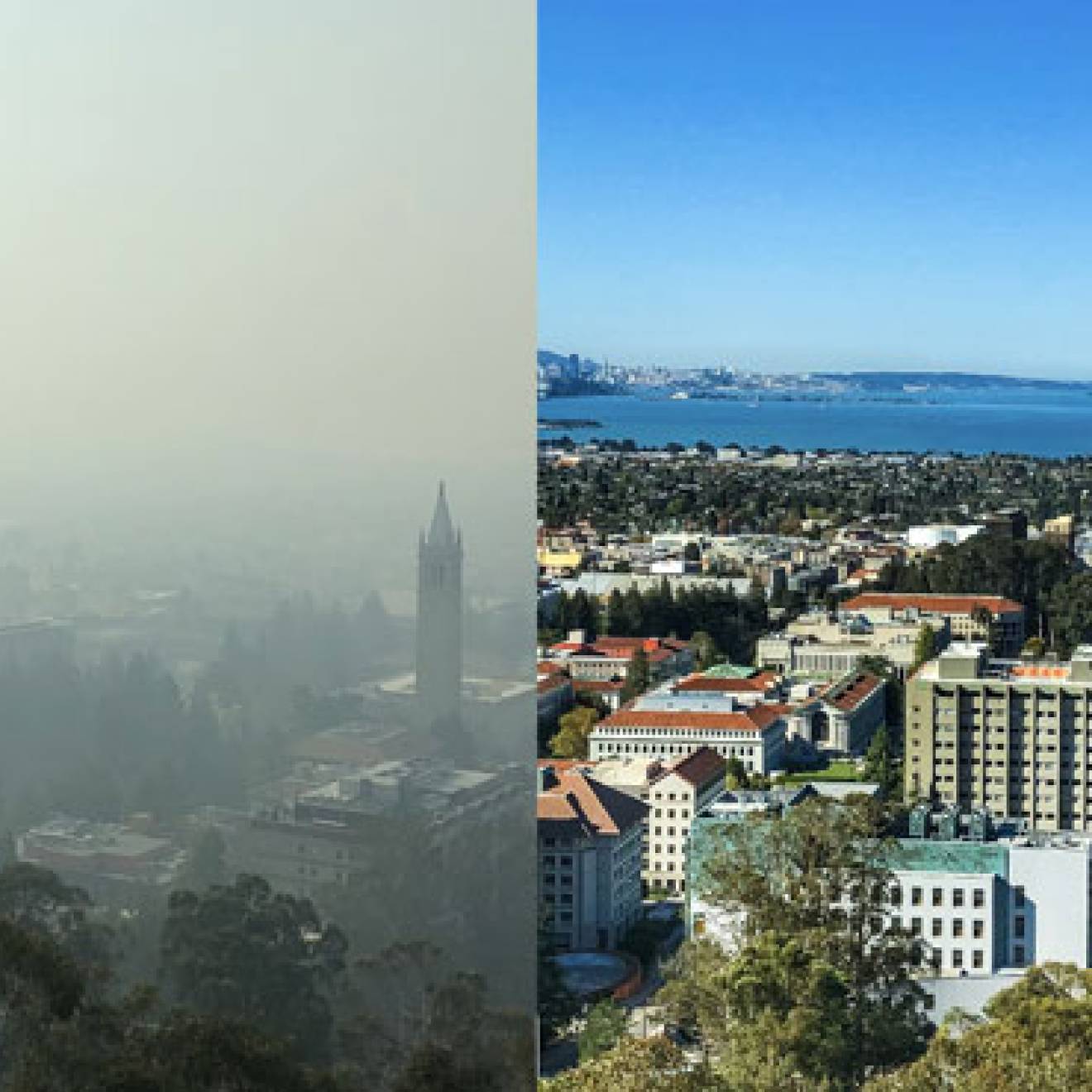 View from Berkeley Lab on a clear day versus a polluted one