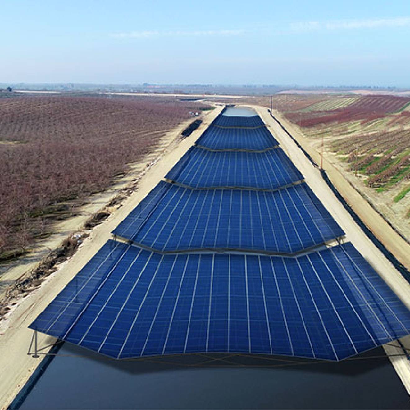 Canal covered with solar panels