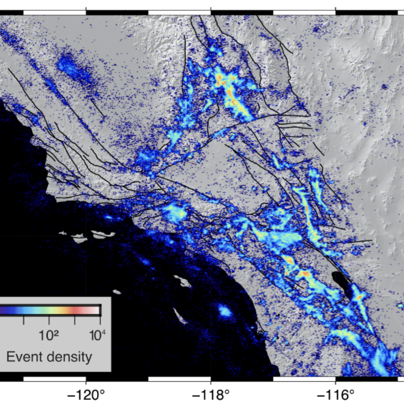 A map of Southern California with earthquakes plotted like weather