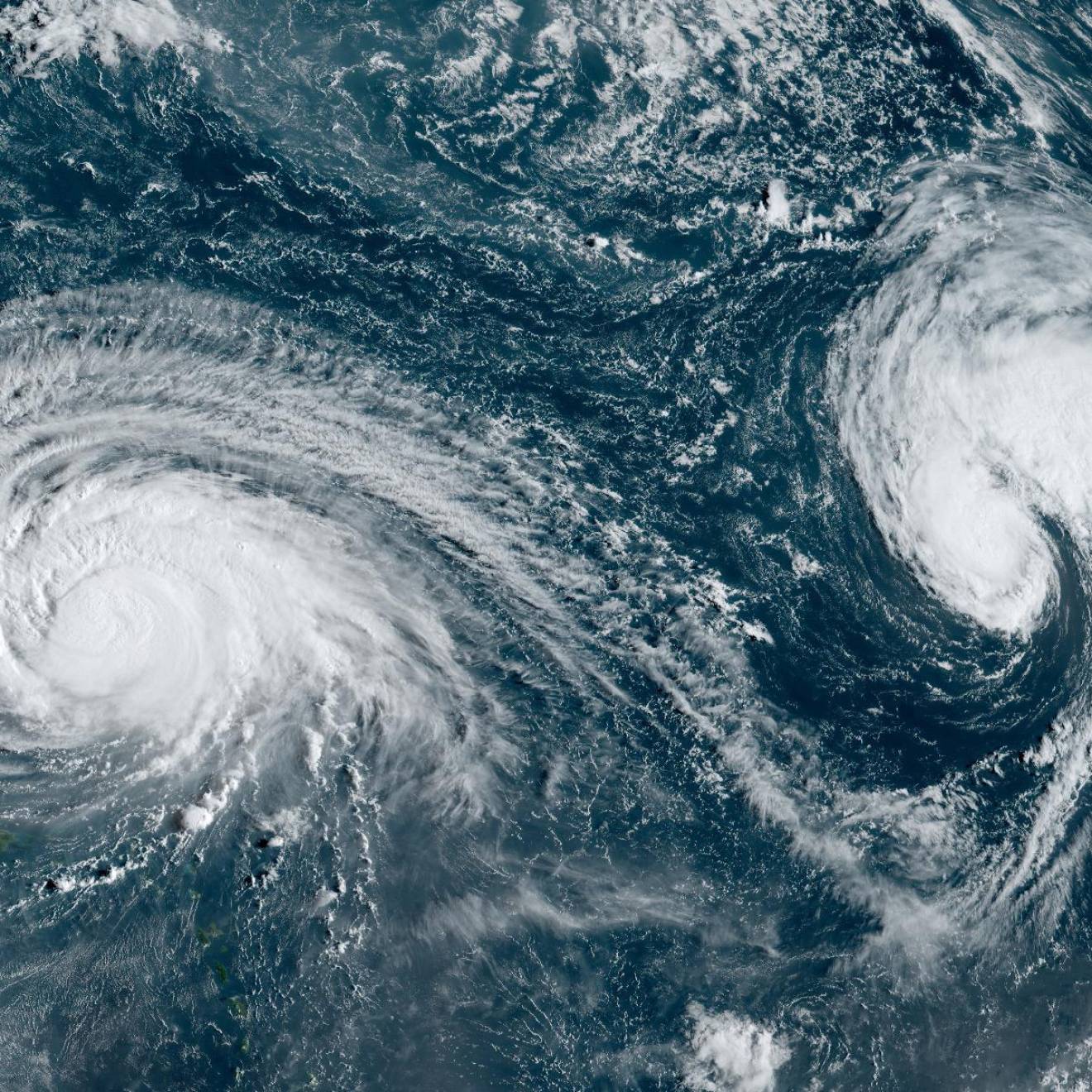 Freak weather events An aerial / topographical view of a hurricane with two eyes