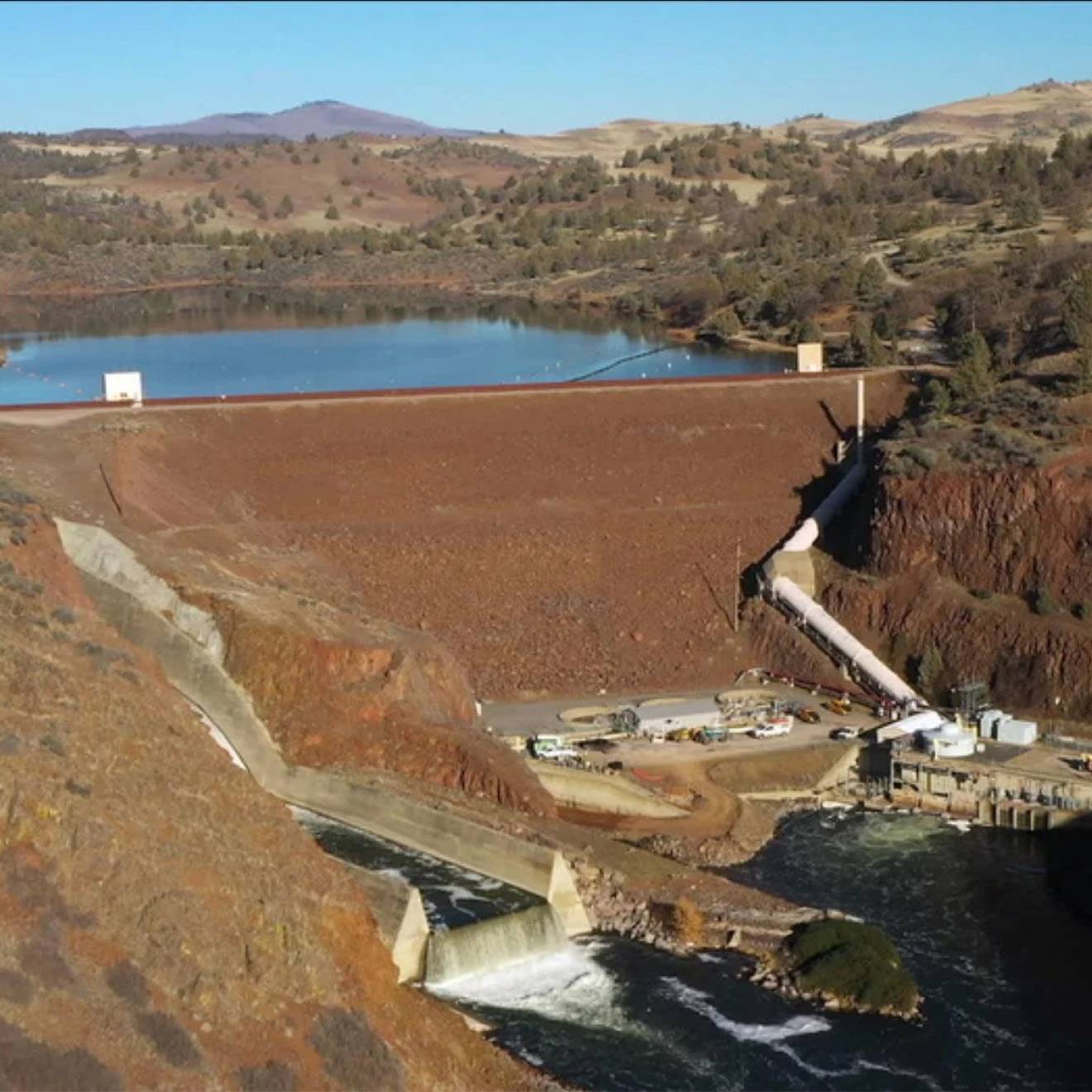 Aerial view of a dam on the Klamath River