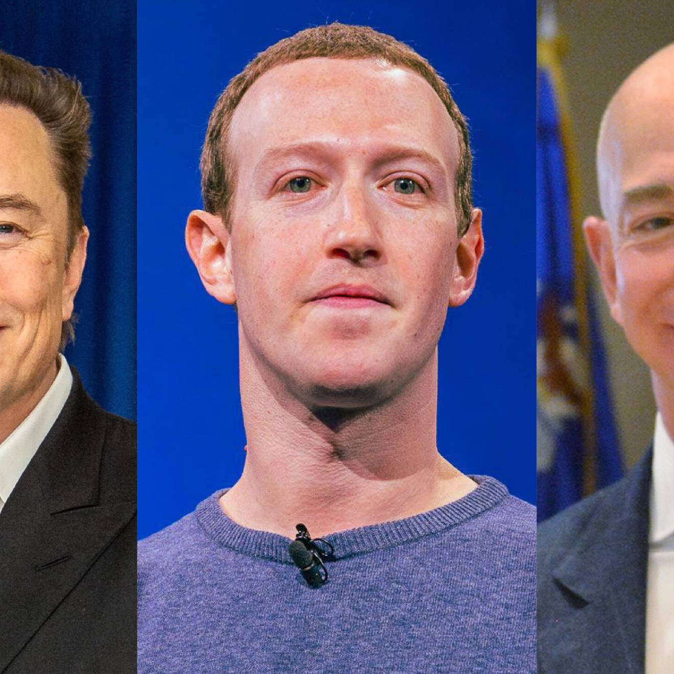 The ultra-rich are different from you and me Elon Musk, Mark Zuckerberg and Jeff Bezos headshots in a collage
