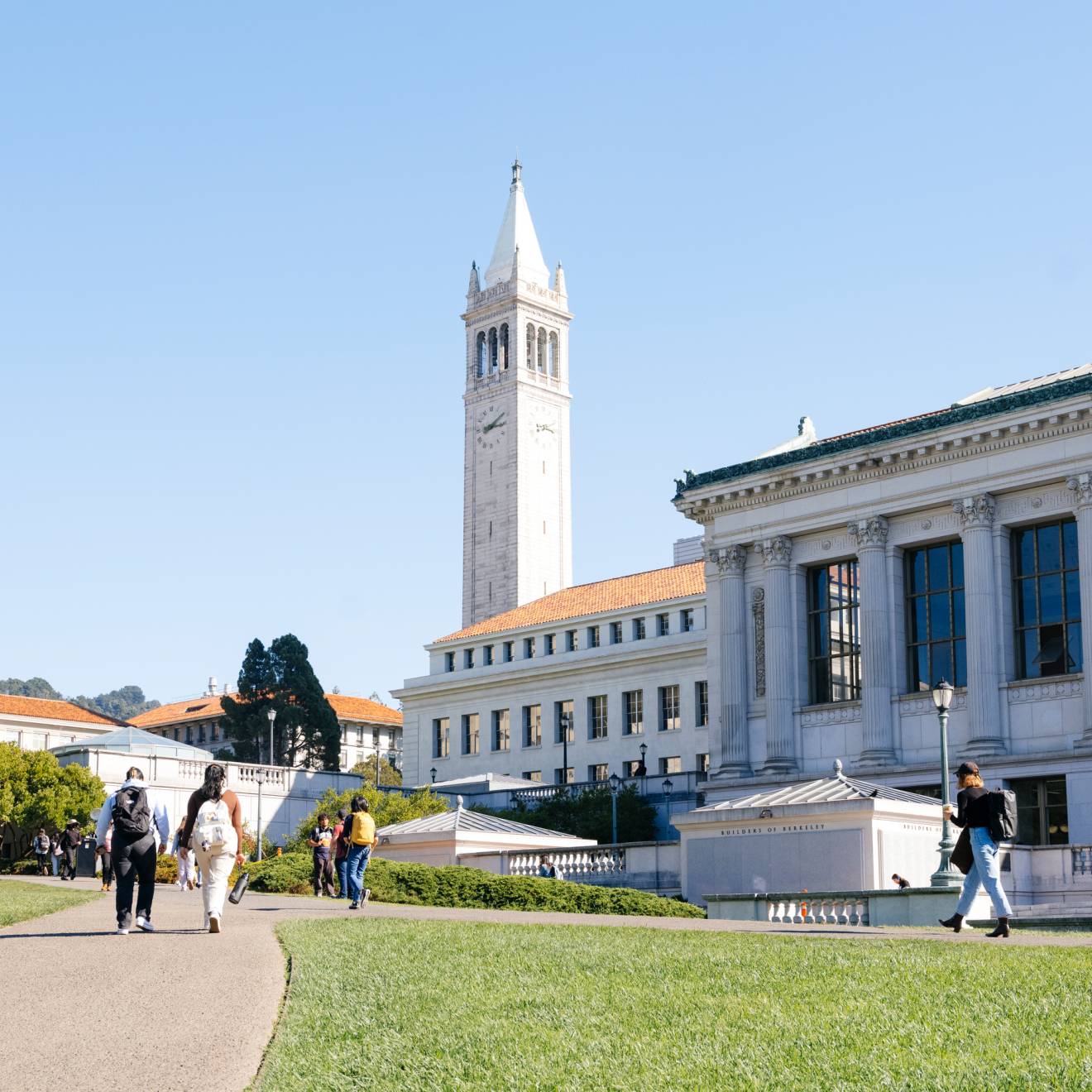 UC Berkeley A view of the UC Berkeley campus, including Sather Tower and the library, on a day with a blue sky