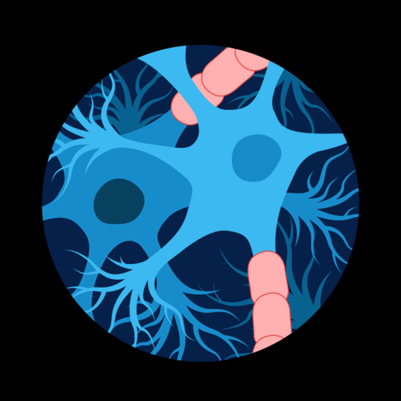 An illustration of the brain's neurons as seen through a peephole